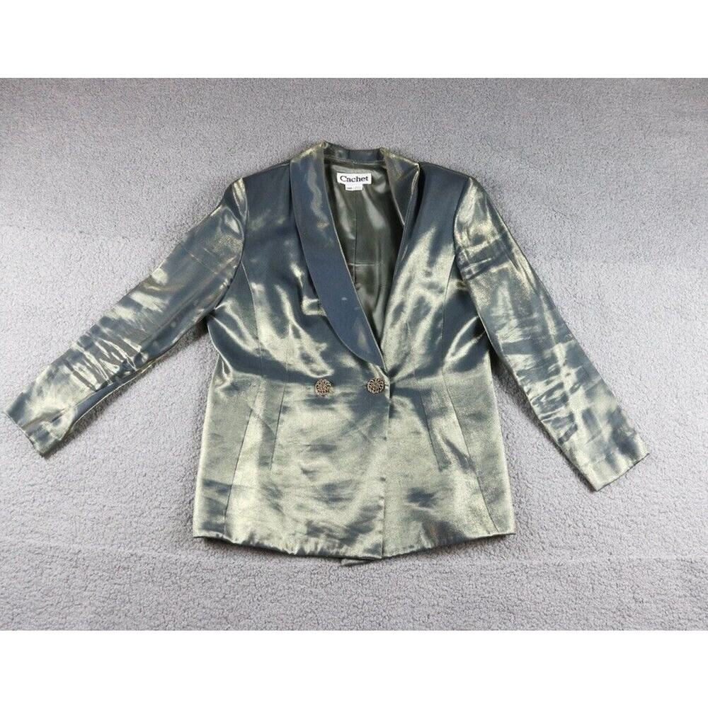 Cachet Jacket Womens 14P Metallic Jeweled Tuxedo Blazer Vintage USA